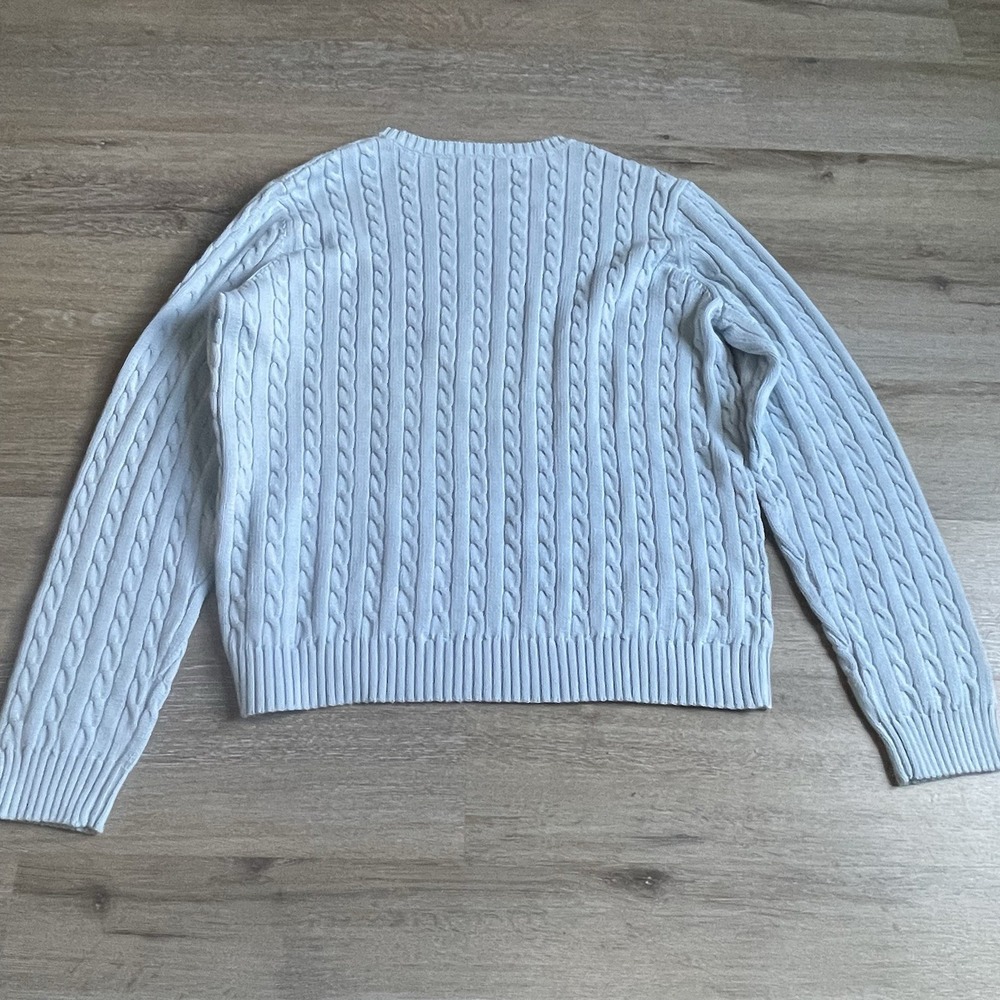 Lauren Ralph Lauren XL Cable Knit Sweater Baby Blue  Logo Fisherman Preppy - Picture 7 of 7
